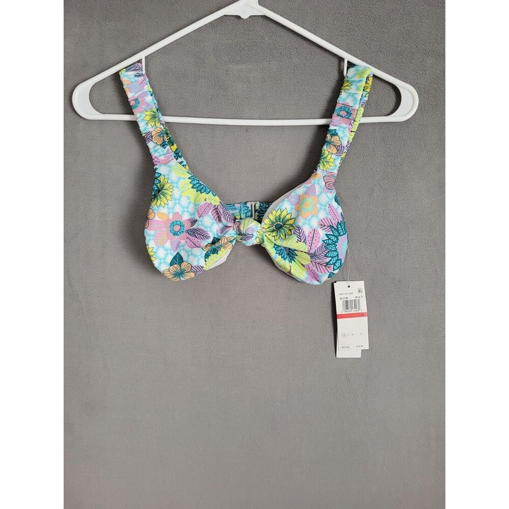 Salt + Cove Womens Swim Scrunchie-Strap Bralette Bikini Top Blue XS